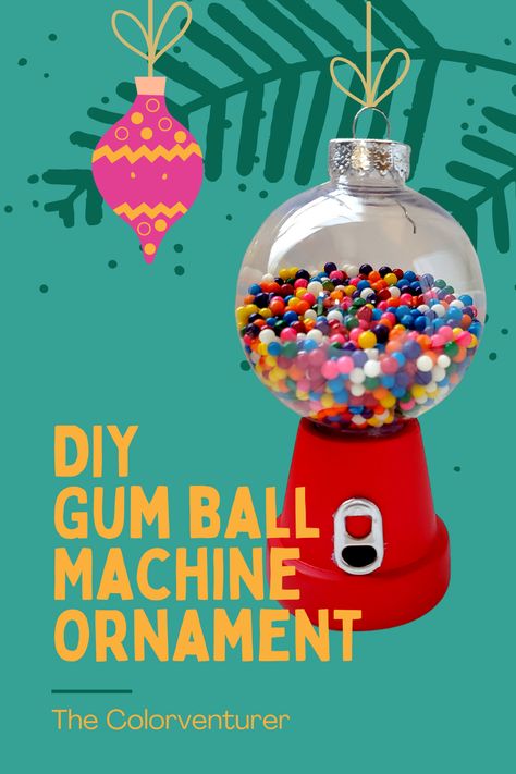 Add a sweet touch to your Christmas tree with this DIY Gumball Machine Ornament—or give it as an adorable gift to a friend of your chews-ing! Either way, it's so "gum-believably" cute! Gum All Machine Ornament Diy, Gum Ball Machine Ornament Diy, Gumball Machine Christmas Ornament, Gum Ball Ornament, Bubble Gum Ornament, Gum Ball Ornament Diy, Bubble Gum Machine Ornament, Gum Ball Machine Ornaments, How To Make A Gumball Machine Diy