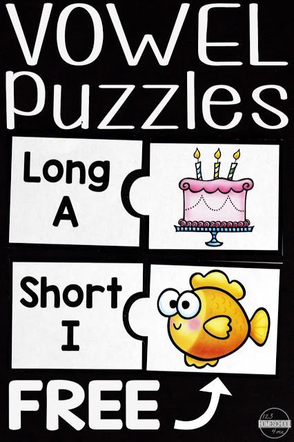 FREE Short Vowel and Long Vowel Puzzles - these are such a fun way to help kids learn to read, work on phonics, improve their spelling, and more with a fun educational activity for kindergarten, first grade, 2nd grade. Long Vowels Kindergarten, Vowels Kindergarten, Vowel Sounds Activities, Long Vowels Activities, Short Vowel Activities, Teaching Vowels, Short I Words, Vowel Activities, First Grade Phonics