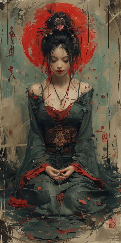 Art Geisha, Female Samurai, Asian Wall Art, Anime Show, Geisha Art, Japanese Wall Art, Japanese Wall, Samurai Art, Art Japonais