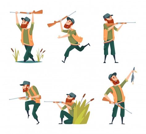 In Action Poses, Running Drawing, Hunter Dog, Duck Hunter, Vector Cartoon, Duck Hunting, Logo Background, Character Poses, Vector Character