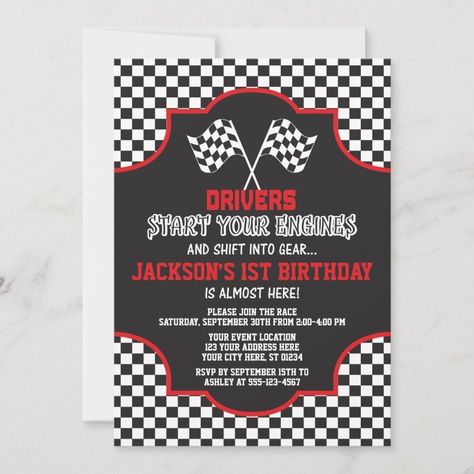 Racing Birthday Invitation, Race Car Invite  Zazzle Racing Invitation, Car Birthday Party Invitations, Racing Birthday, Car Birthday Party, Race Car Themes, Cars Birthday Invitations, Car Birthday Theme, Race Car Birthday Party, Car Theme