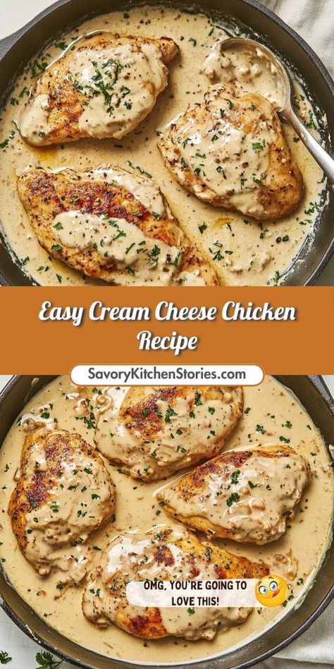 Looking for a scrumptious yet simple dish for dinner? This Easy Cream Cheese Chicken Recipe is not only delicious but also perfect for a light dinner option! Save this recipe for an effortless meal that the whole family will love—ideal for weeknight dinners or casual gatherings. Chicken Dinners With Cream Cheese, Chicken Shells And Cheese, Chicken And Garlic Recipes, Chicken Entree Recipes Main Dishes, Creamy Healthy Chicken, Healthy Carb Recipes, Easy Chicken Cream Cheese Recipes, Chicken Dishes For Two, Cream Of Chicken Meals