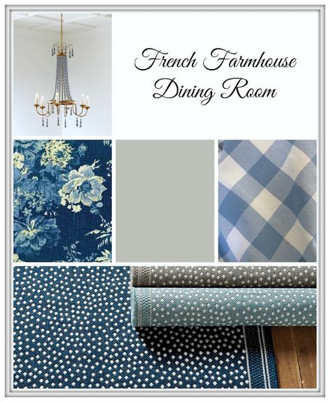 Chinoiserie Dining Room Blue And White, Blue And White Dining Rooms, Country Farmhouse Dining Room, Country French Dining Room, French Farmhouse Dining Room, Dining Room Color Palette, Pottery Barn Chandelier, French Farmhouse Cottage, Barn Chandelier