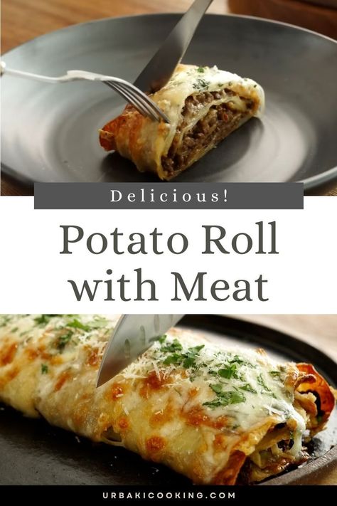 Prepare to embark on a culinary adventure that will tantalize your taste buds and transport you to a world of savory delight with our mouthwatering creation: the Delicious Potato Roll with Meat.This delectable dish is a true masterpiece of flavor and texture, designed to satisfy even the most discerning palates.With its perfect combination of rich, seasoned meat and soft, fluffy potato rolls, this recipe is bound to become a family favorite and a showstopper at any gathering. Fluffy Potato Dinner Rolls, Deluxe Potato Beef Roll, Chicken Rolls With Potatoes, Meat And Potato Roll, Fluffy Potato Rolls, Meat Pastry Recipe, Meat Stuffed Potato Roll, Meat Stuffed Potatoes, Potato Wraps Recipes