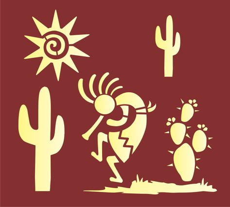 (1) New Stencil S74C - Kokopelli Flute Dancer Desert with Cactus Prickly Pear and Celestial Sun - paint your own Southwest Decor, Garden, Music, Porch Decor, and DIY craft signs with reusable Stencils-by-Joanie Visit my store for 100's of Creative Stencil Designs by Joanie. I can offer you a large variety in Original Stencil Designs with popular phrases and shapes. I am committed to the very best in customer service. Shop with me - your purchase will include quality materials, professional packa Southwest Wallpaper, Sun Diy, Cactus Pear, Kokopelli Art, Southwestern Quilts, Africa Art Design, Native American Symbols, Gourds Crafts, Southwest Design