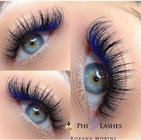 Fake Lashes With Color, Blue And Black Eyelash Extensions, Color Eyelashes Extensions, Eyelash Extension Colors, Classic Lashes With Color, Hybrid Lash Extensions Color, Teal Lash Extensions, Eyelash Color Extensions, Lash Set With Color