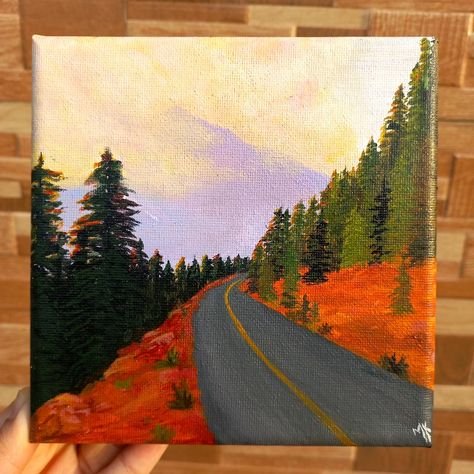 Fall Nature Painting Easy, Thanksgiving Painting Ideas, Fall Painting Ideas Easy, Easy Landscape Paintings, Sky Art Painting, Landscape Painting Tutorial, Cute Canvas Paintings, Canvas Painting Designs, Art Painting Gallery