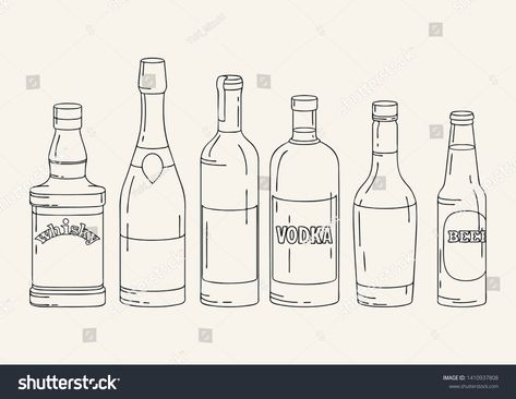 Hand drawn set of different alcohol bottles. Illustration of bottles. Line art bottles. Vector. #Ad , #Sponsored, #set#alcohol#Hand#drawn Vodka Bottle Tattoo, Painting Of Alcohol Bottles, Alcohol Bottles Drawing, Alcohol Bottle Illustration, Glass Bottle Drawing Sketch, Alcohol Art Bottle, How To Draw A Bottle, Alcohol Drawing Bottle, Vodka Bottle Drawing