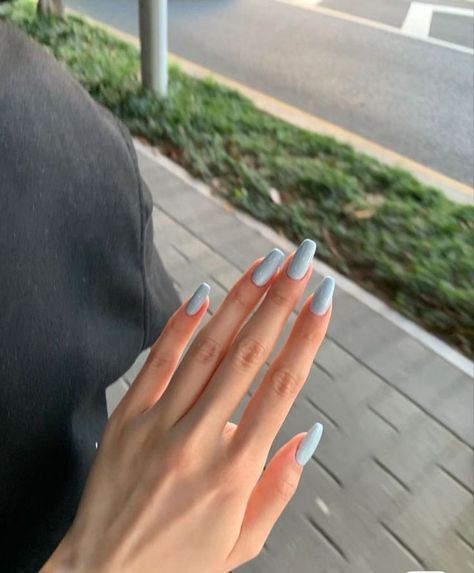 Blue Long Nails, All The Aesthetics, Trending Summer Nails, Nail Paint Shades, Blue Gel Nails, Light Blue Nails, Baby Blue Nails, Wow Nails, Hello Nails