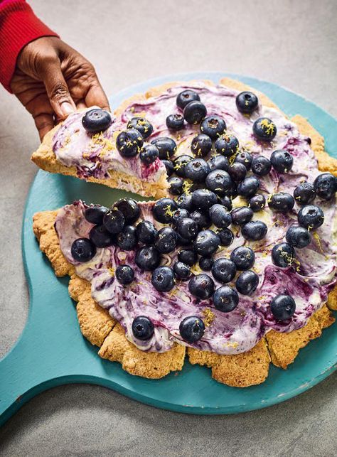 Nadiya Hussain's Blueberry and Lavender Scone Pizza - The Happy Foodie Nadiya Bakes, Nadiya Hussain Recipes, Lavender Scones, Nadiya Hussain, Raspberry Ice Cream, Baking Book, Blueberry Scones, British Bake Off, British Baking