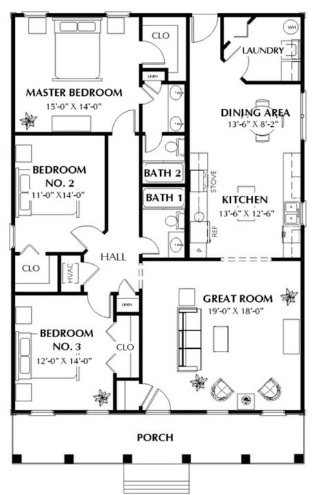 One Bedroom House Plans, 1500 Sq Ft House, One Bedroom House, Floor Plans Ranch, Two Story House, House Plans 3 Bedroom, Small House Floor Plans, Barndominium Floor Plans, House Layout Plans