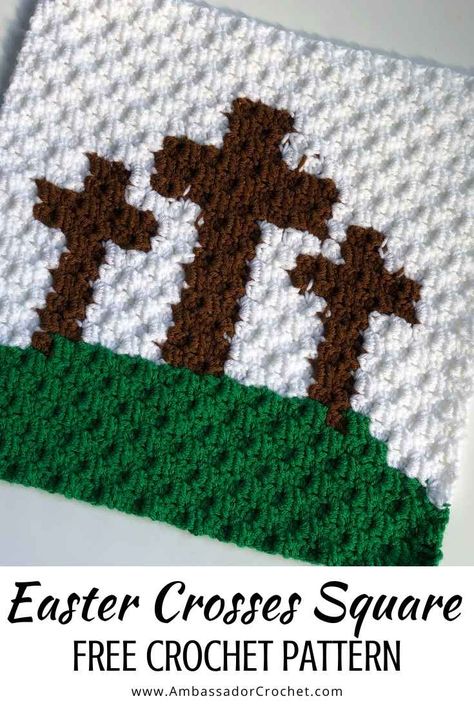 Granny Square Cross, Free C2c Crochet Pattern, Holiday Squares, C2c Squares, Easter Crosses, Prayer Cloth, Cross Blanket, C2c Patterns, 3 Crosses