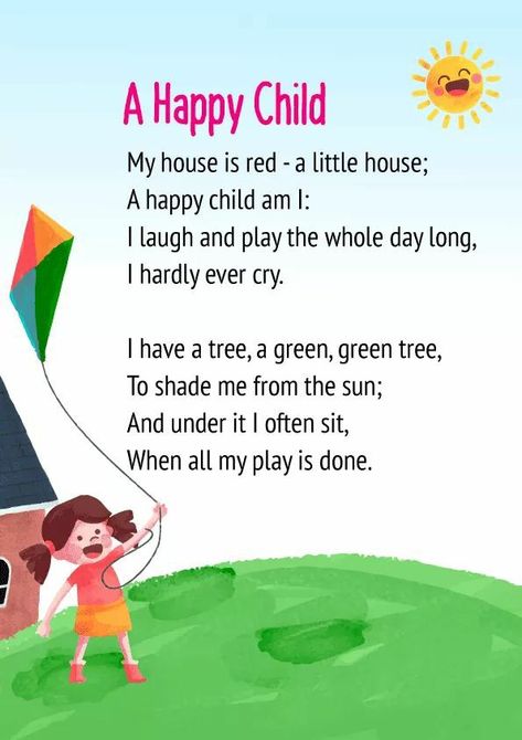 English Poems For Kids, Poems For Kids, Reading Comprehension For Kids, Happy Poems, Songs For Toddlers, Happy Child, Poetry For Kids, Sing Along Songs, Virtual Assistant Jobs