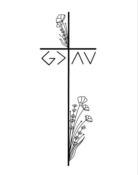 Ag Tattoo Ideas, Cross With God Is Greater Tattoo, Rooted In Faith Tattoo, God Is Greater Than My Ups And Downs Tattoo, Flower Cross Spine Tattoo, Biblical Wrist Tattoos For Women, God Tattoo Ideas Female, Mountain Tattoo With Cross, Cross Country Tattoo Ideas