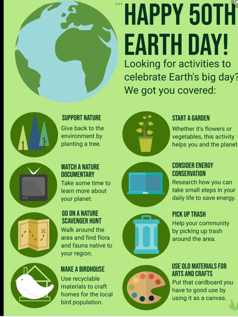 Earth Day Projects, Showing Gratitude, Pick Up Trash, World Vision, Starting A Garden, Happy 50th, Nature Conservation, Scavenger Hunt, Earth Day