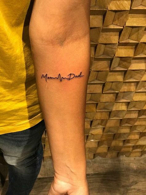 Mom And Dad Tattoos, Mum And Dad Tattoos, Dad Daughter Tattoo, Mom Dad Tattoo Designs, Dad Tattoo, Heartbeat Tattoo, Hand Tattoos For Girls, Mom Tattoo Designs, Dad Tattoos