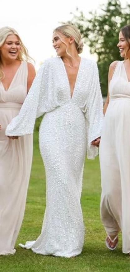 Mazatlan Wedding, Kimono Wedding Dress, Elegant Long Sleeve Wedding Dresses, Asos Wedding Dress, 2nd Wedding Dresses, White Sequin Dress, Sequin Kimono, Wedding Dress White, Vegas Elopement