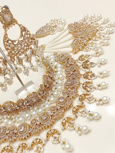 Most beautiful designer bridal set. Full complete set. Necklace  Choker  Jhoomer  Earrings  Tika Bollywood Wedding, Set Necklace, Pakistani Bridal, Necklace Choker, Bridal Set, Bridal Sets, Jewelry Sets, Choker, Choker Necklace