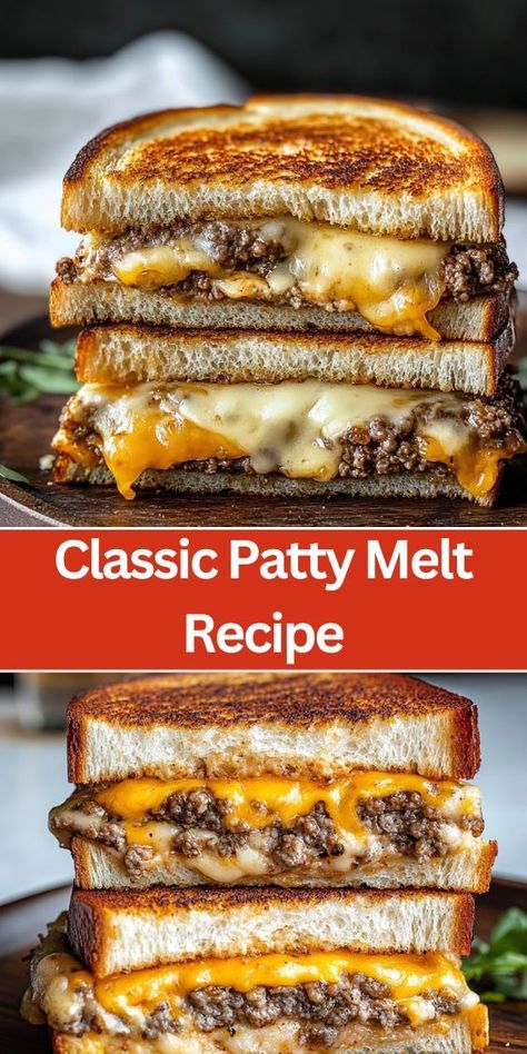 Enjoy a classic Patty Melt with this easy recipe that combines a juicy beef patty with melted cheese and crispy rye bread. Perfect for a quick weeknight dinner or a hearty lunch, this flavorful sandwich is grilled to perfection and features a savory blend of cheddar and Provolone cheeses. Discover how to make this timeless favorite with simple ingredients and minimal prep time. How To Make A Patty Melt, Easy Patty Melt Recipe Ground Beef, Pattie Melt Recipe, Grilled Cheese Patty Melt, Sausage Patty Recipes Dinner, Beef Patty Dinner Ideas, Pattie Melt, Melts Sandwich, Easy Patty Melt