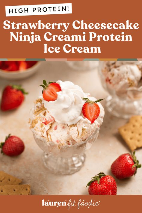 Strawberry Cheesecake Ninja Creami Protein Ice Cream Cheesecake Ninja Creami, Creami Protein Ice Cream, Kitchen Aid Ice Cream Recipes, Cream Cheese Cake Recipes, Kitchen Aid Ice Cream, Ninja Ice Cream Recipe, Protein Ice Cream Recipe, Protein Ice Cream Recipes, Strawberry Cheesecake Ice Cream