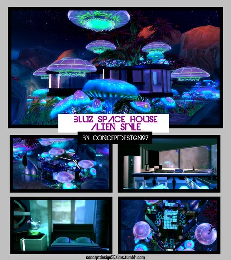 TS4 - Alien House “BLUZ SPACE” Download : Mediafire | SimFileShare • If you like it, let me a “like” or reblog me and Enjoy !! (｡◕‿◕｡) • Tag ‘conceptdesign97sims’ or ’ CD97’ if you use it... Sims 4 Cc Alien Furniture, Sims 4 Cc Galaxy, Alien Sims 4, Sims Alien, Sims 4 Alien, Alien House, Sims 4 Controls, Futuristic House, 4 Poses