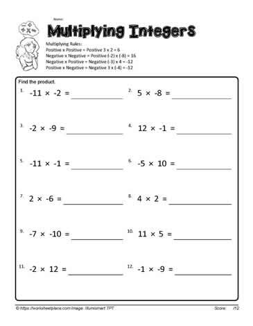 Multiplication Of Integers, Multiplying Integers, Negative Numbers Worksheet, Scientific Notation Worksheet, Dividing Integers, Negative Integers, Integers Worksheet, Middle School Lesson Plans, Chemistry Worksheets