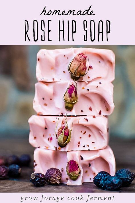 Learn how to make homemade Rose Hip Soap! This all-natural herbal soap is great for the skin and can be made with foraged rose hips. #rosehip #soap #recipe Savon Diy, Săpunuri Handmade, Herbal Soap, Handmade Soap Recipes, Cold Process Soap Recipes, Soap Making Recipes, Diy Kosmetik, Soap Recipe, Baking Soda Shampoo