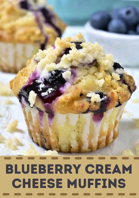 Blueberry Cream Cheese Muffins Recipes To Impress Guests, Raspberry Crumble Cookies, Vanilla Custard Cake, Blueberry Cheesecake Muffins, Blueberries Recipes, Blueberry Cream Cheese Muffins, Muffin Cups Recipes, Blueberry Desserts Recipes, Lemon Blueberry Cheesecake