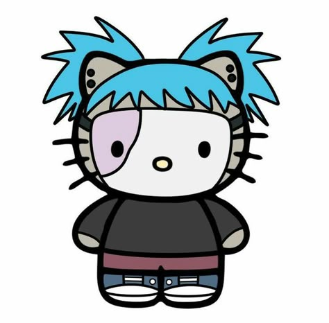 Sally Face Game, Sally Face, Blue Hair, Hello Kitty, Kitty, Hair, Blue, White, Black