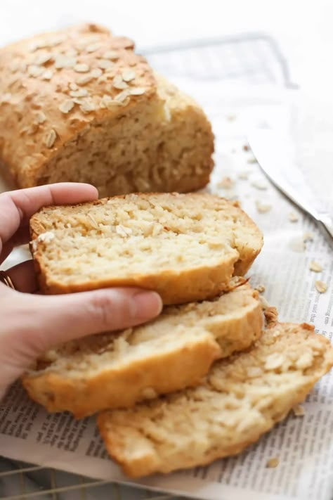 A moist, gluten-free quick bread made with oats and honey. No yeast required for this recipe, and you'll get tender, fluffy bread every single time. Delicious on its own, or spread with butter and jam. Bake a loaf of this honey oat bread today! Honey Oat Quick Bread, Oat Quick Bread, Gluten Free Quick Bread, Gf Cooking, Honey Oat Bread, Honey Bread, Gf Food, Bread Dishes, Pain Sans Gluten