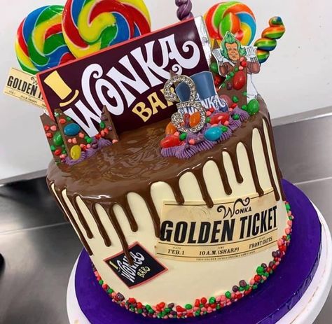 Willy Wonka Cake, Wonka Cake, Willy Wonka Party, 8 Cake, Mermaid Birthday Cakes, 5th Birthday Party Ideas, Story Birthday, 10th Birthday Parties, Toy Story Birthday