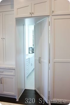 Pantry Door Looks Like Cabinets, Butlers Pantry Hidden Door, Pantry Door That Looks Like A Cabinet, Pantry Walk Through Cabinet, Hidden Door Cabinet Design, Hidden Pantry Cabinet Door, Kitchen Cabinet Hidden Door, Hidden Door Kitchen Cabinets, Hidden Pantry Door Ideas