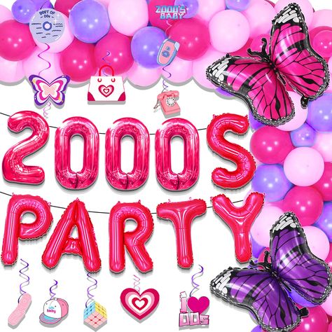 PRICES MAY VARY. Easy to Assemble: Our Rainbow Y2k Party Decorations is easy to assemble, you can decorate your party whatever you like. Very time-saving You will get: 1 x foil fringe, 5 x pink balloons, 5 x red balloons, 5 x purple balloons, 2 x butterfly balloons, 1 x “2000S BABY” balloon, several spiral decor. Size as picture shows Wide application: These 2000's themed party supplies are suitable for y2k themed parties, besides, for other occasions, such as birthday parties, wedding parties, Y2k Party Ideas Decoration, 2000 Decor, 2000s Party Ideas, 2000s Party Ideas Decoration, Y2k Decorations, Y2k Party Decorations, 2000s Party Decorations, 2000s Birthday Party Theme, 2000s Party Theme