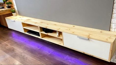 Floating Entertainment Center With Storage, Media Console Living Room Tv Walls, Diy Long Tv Stand, How To Build A Tv Stand, Floating Tv Stand Diy, Diy Floating Console, Floating Entertainment Center Diy, Diy Wood Tv Stand, Diy Floating Tv Console