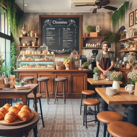 Country Style Restaurant Design, Tea Shops Interior, Cottage Core Coffee Shop, Cafe Bakery Interior Design, Bakery Cafe Interior Design, Cafe Counter Design, Eclectic Cafe, Cozy Cafe Interior, Rustic Coffee Shop