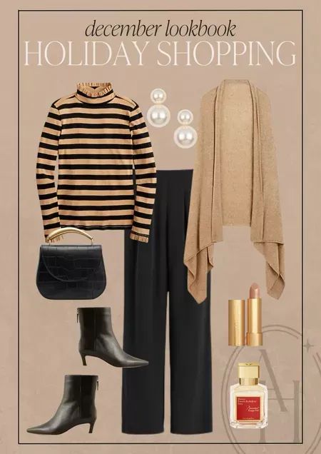 Winter outfit idea perfect for running holiday shopping. Keep it chic in trousers and a striped sweater and a cashmere wrap. Click to shop! Cashmere Wrap Outfit, How To Style A Cashmere Wrap, Chic Wrap Sweater For Workwear, Wrap Sweater Outfit, Cashmere Wrap For Winter, J Crew Cashmere Wrap, Wrap Outfit, Cashmere Wrap Sweater, Alyson Haley