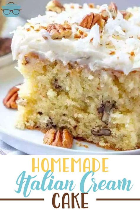 HOMEMADE ITALIAN CREAM CAKE - dessert #dessert Homemade Italian Cream Cake, Italian Creme Cake Recipe, Italian Cream Cheesecake Recipe, Butter Cream Cheese Frosting Recipe, Christmas Cakes Recipe, Italian Cream Cake Recipe, Cheese Frosting Recipe, Butter Cream Cheese Frosting, Italian Cream Cakes