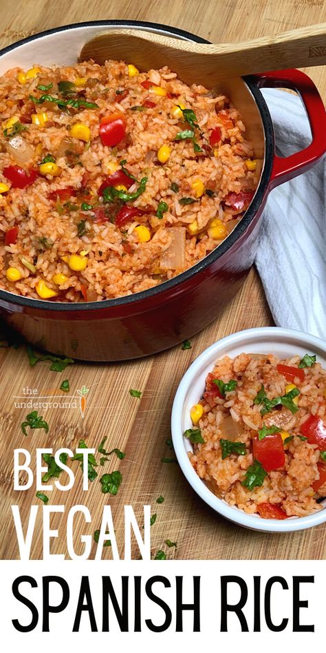 Plant Based Rice Recipes, Vegan Spanish Rice Recipe, Vegan Spanish Rice, Vegan Spanish Recipes, Vegan Mexican Rice, Wfpbno Recipes, Vegan Entertaining, Vegan Paella, Mexican Rice Recipe