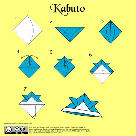 Kabuto Diagram - how to make an origami samurai helmet Origami Helmet, Origami Work, Paper Helmet, Origami Samurai, Storytelling Ideas, Kabuto Helmet, Middle Ages History, Anime Crafts Diy, Origami Diagrams