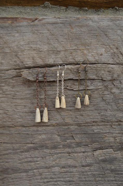 Deer Antler Crafts Diy, Deer Horn Jewelry, Outdoorsy Women, Deer Antler Crafts, Antler Ideas, Elk Ivory, Antler Earrings, Antler Crafts, Woodland Earrings