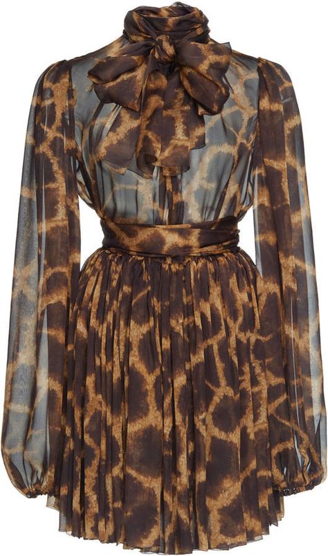 Animal Print Mini Dress, Long Sleeve Chiffon Dress, Chiffon Mini Dress, Animal Print Fashion, Classy Dress Outfits, Silk Mini Dress, Animal Print Dresses, Classy Dress, Stylish Dresses