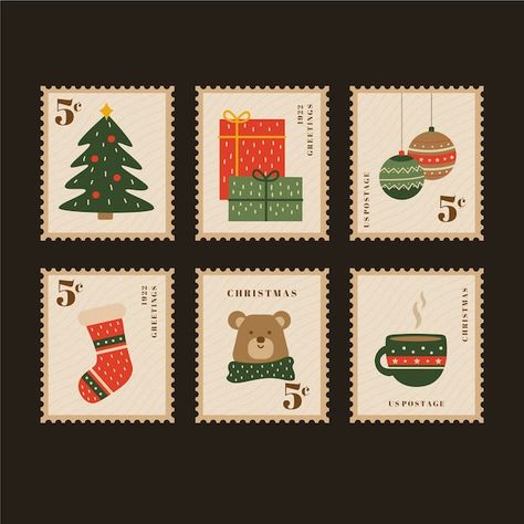 Christmas Graphic Design, Xmas Sticker, Christmas Mail, Graphic Design Cards, Christmas Hamper, Christmas Labels, Christmas Graphics, Stamp Collection, Navidad Christmas