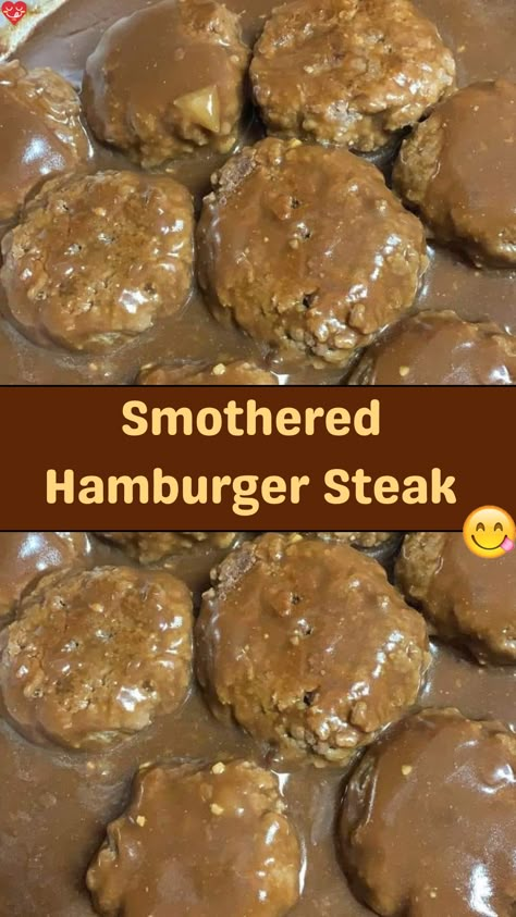 Treat yourself to a hearty and comforting meal with this Smothered Hamburger Steak recipe. Made with seasoned ground beef patties simmered in a savory... Best Hamburger Ever All Recipes, Smothered Ground Beef Patties, Recipes For Leftover Hamburger Patties, Simple Hamburger Steak Recipes, Ground Beef Patties With Gravy, Sunday Dinner Ideas Ground Beef, What To Make With 1 Lb Ground Beef, Smothered Beef Patties, Recipes With Hamburger Patties