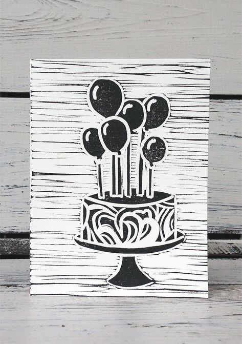 Birthday Cards To Print, Woodcut Art, Linoleum Print, Linocut Printmaking, Lino Art, Hand Carved Stamps, Birthday Stamps, Relief Printing, Print Greeting Cards