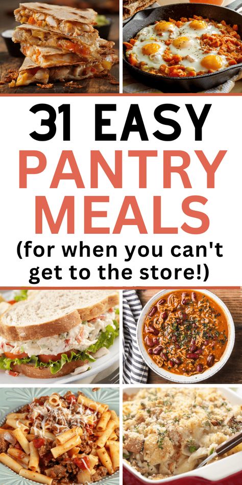 Need to clean out the pantry, or don't have time or money to go to the grocery store? Try these quick and easy pantry recipes! Perfect for a no spend challenge, or when you just need some easy recipes. You'll love these quick easy pantry meals, for one or the whole family with picky eaters. Easy pantry meals dinners, pantry meals recipes healthy, pantry meals recipes healthy vegetarian, pantry meals clean out, pantry meal ideas recipes simple, food pantry meal ideas, prepper pantry meal ideas. Pantry Meals Recipes, Healthy Pantry Meals, Recipes Healthy Vegetarian, Prepper Pantry, Pantry Meals, Meals Cheap, Cheap Meal Plans, Pantry Recipes, Healthy Pantry