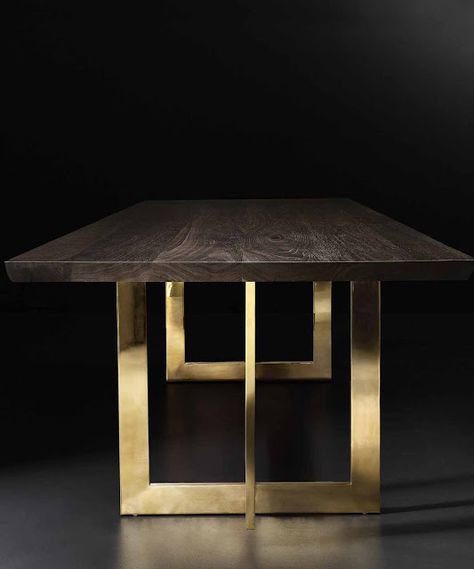 the style saloniste: What’s Truly Modern and Exciting Now: Restoration Hardware, Re-Inventing Modern Brass Base Dining Table, 2023 Dining Room, Dining Room Lighting Over Table, Lighting Over Table, Lighting 2023, Chandeliers Dining Room, Brass Dining Table, Luxury Dining Tables, Live Edge Dining Table