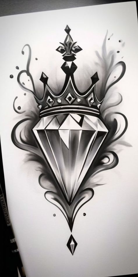 Queen Chest Piece Tattoos, Hustler Tattoos For Women, Crown And Diamond Tattoo, Tattoo Ideas For Men Stencil, Heart Crown Tattoo, Diamond Tattoo Men, Crown Line Art, Sunset Tattoo Design, Hustler Tattoo