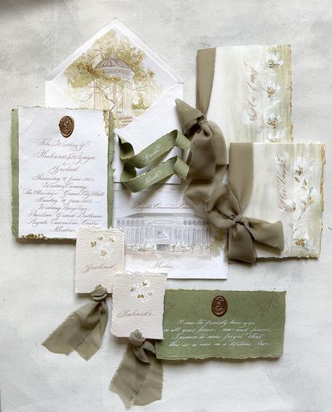 Envelope Art Wedding, Olive Green Invitations Weddings, Olive Green Wedding Invitations, Olive Green Invitation, Olive Wedding Invitations, Green Wedding Stationery, Handwritten Wedding Invitations, Letter Handwritten, Calligraphy Wedding Stationery