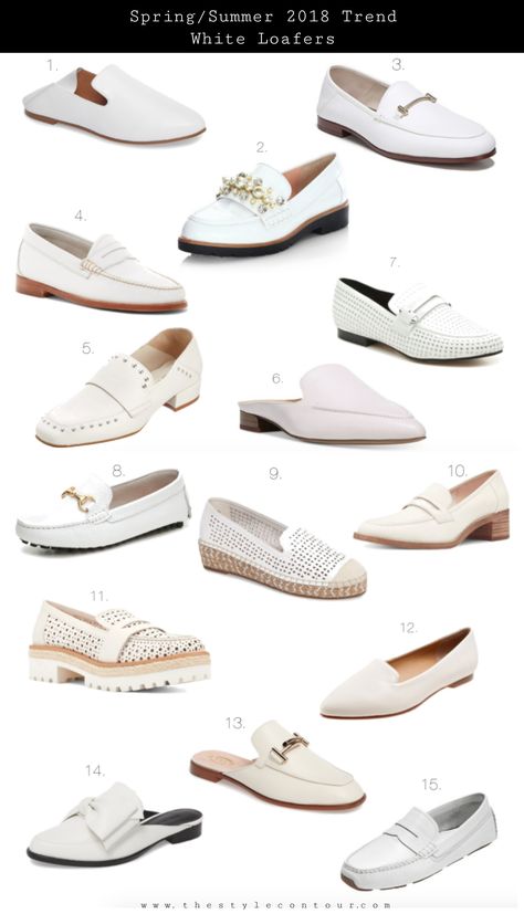 Fashion Forecast: White Loafer Trend 2018 - The Style Contour White Loafers Outfit Women, White Loafers Outfit, Loafers Shoes Outfit, Loafer Styling, Loafers Trend, White Flat Shoes, Shoe Trend, White Loafers, Loafers Outfit