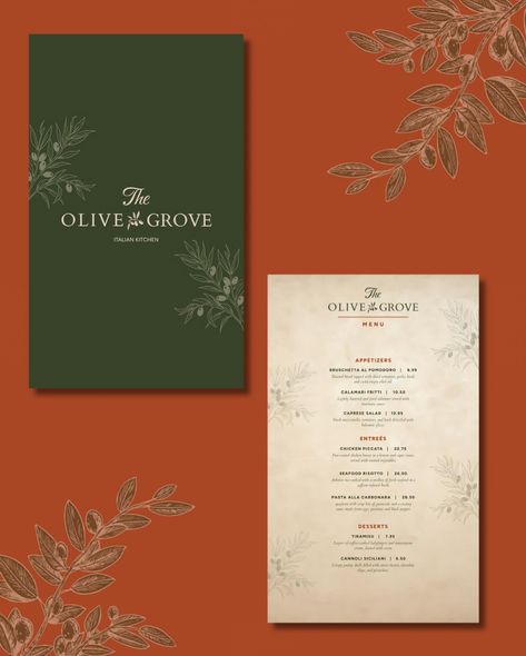 Logo concept for The Olive Grove: Italian Kitchen The Olive Grove is an Italian restaurant in Upper East Side Manhattan, that specializes in authentic Italian cuisine. I love what I have came up with with this logo it’s very clean and simple. #restaurantbranding #branding #logoconcept #brandidentity #brandidentityspecialist #logodesigner #menudesign #restaurantlogo #branddesigner #branddevelopment Italy Menu Design, Italian Menu Design, Touken Ranbu Mikazuki, Italian Menu, French Cafe, Restaurant Menu Design, Architecture Design Concept, Restaurant Branding, Logo Restaurant